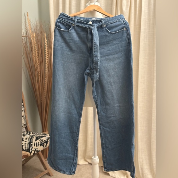 Ann Taylor LOFT Palazzo Jeans High-Waisted Wide Leg Tie Waist Light Wash Size 10 - Picture 4 of 8